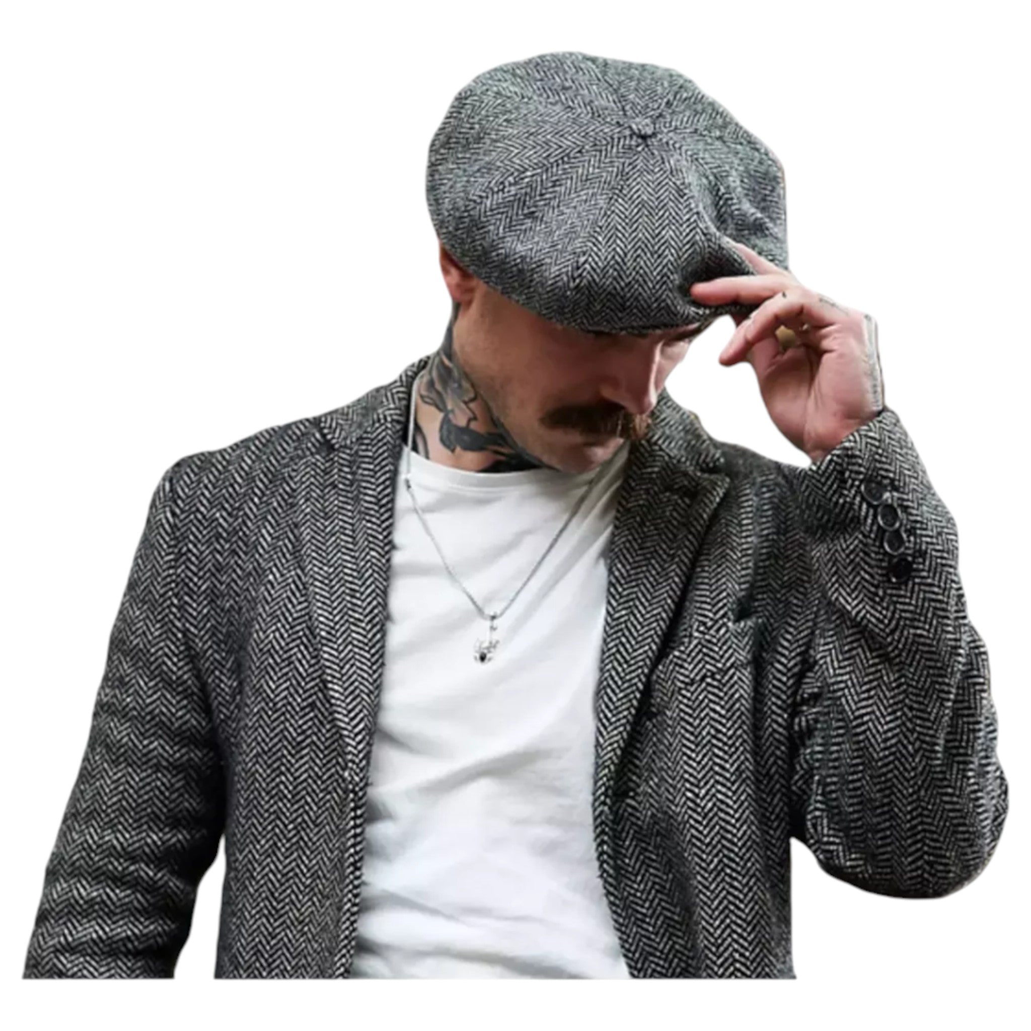 Nicky Adams herringbone baker boy cap Peaky Blinders style flat newsboy hat made in UK